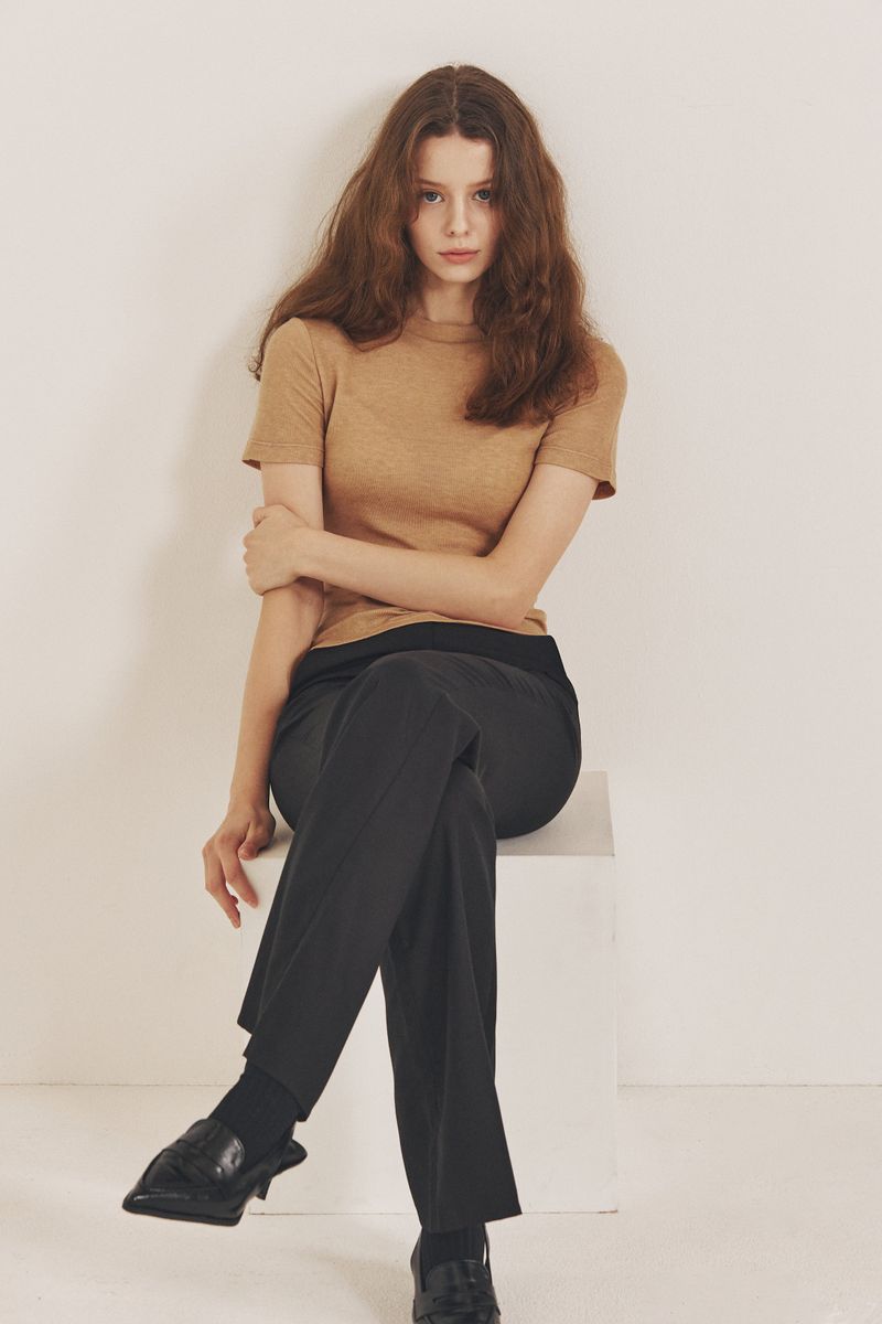 wool blended Half top_camel