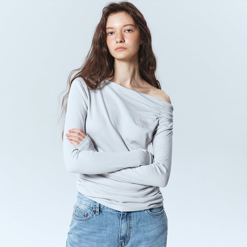 NICK&NICOLE(ニック&ニコール)の「UNBALANCE SLIM LONG SLEEVED TOP_LIGHT GRAY(Tops)」