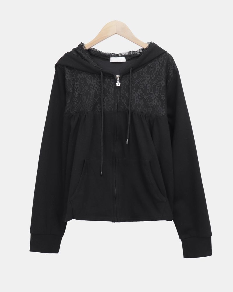 Nova Flower Lace Hooded Zip-Up