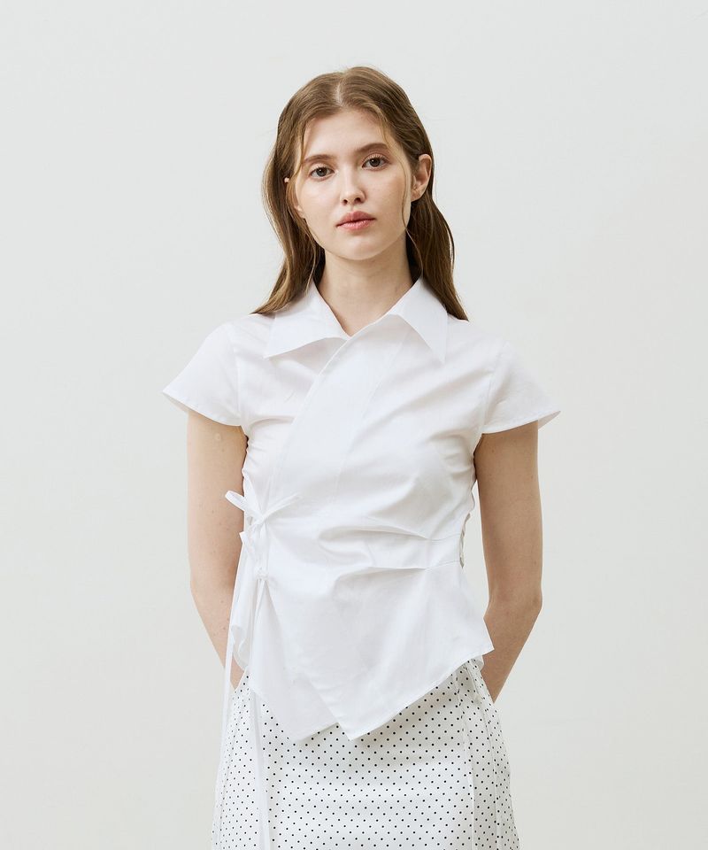 HALO WRAP CAP SLEEVE SHIRT / WHITE