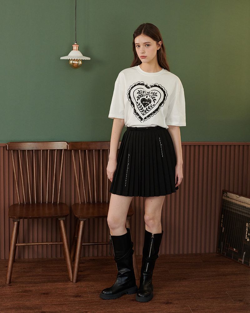 HEART PRINT T-SHIRT [WHITE]