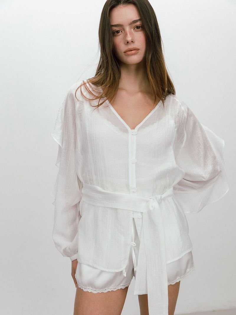 FRILL BELTED BLOUSE / WHITE