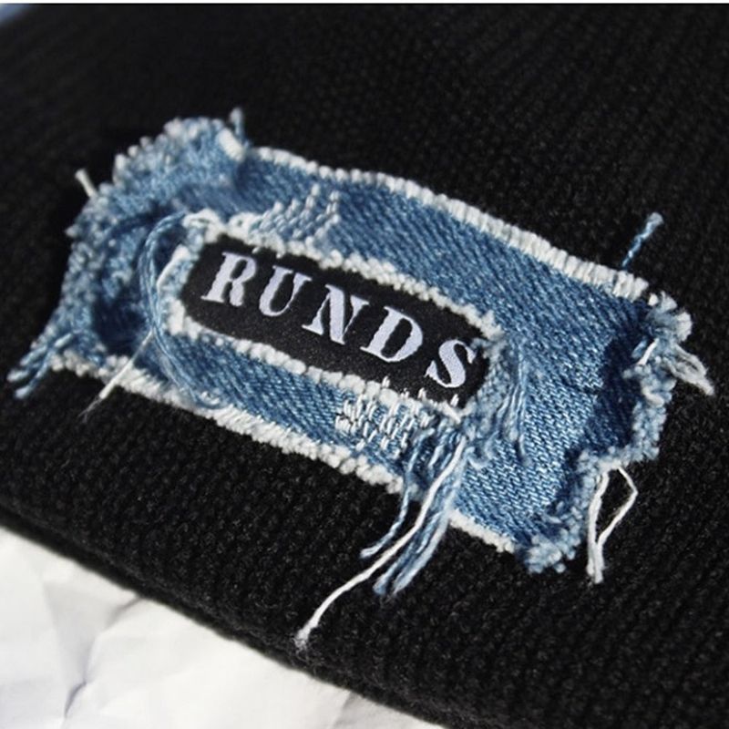 denim patchwork watch cap (black)