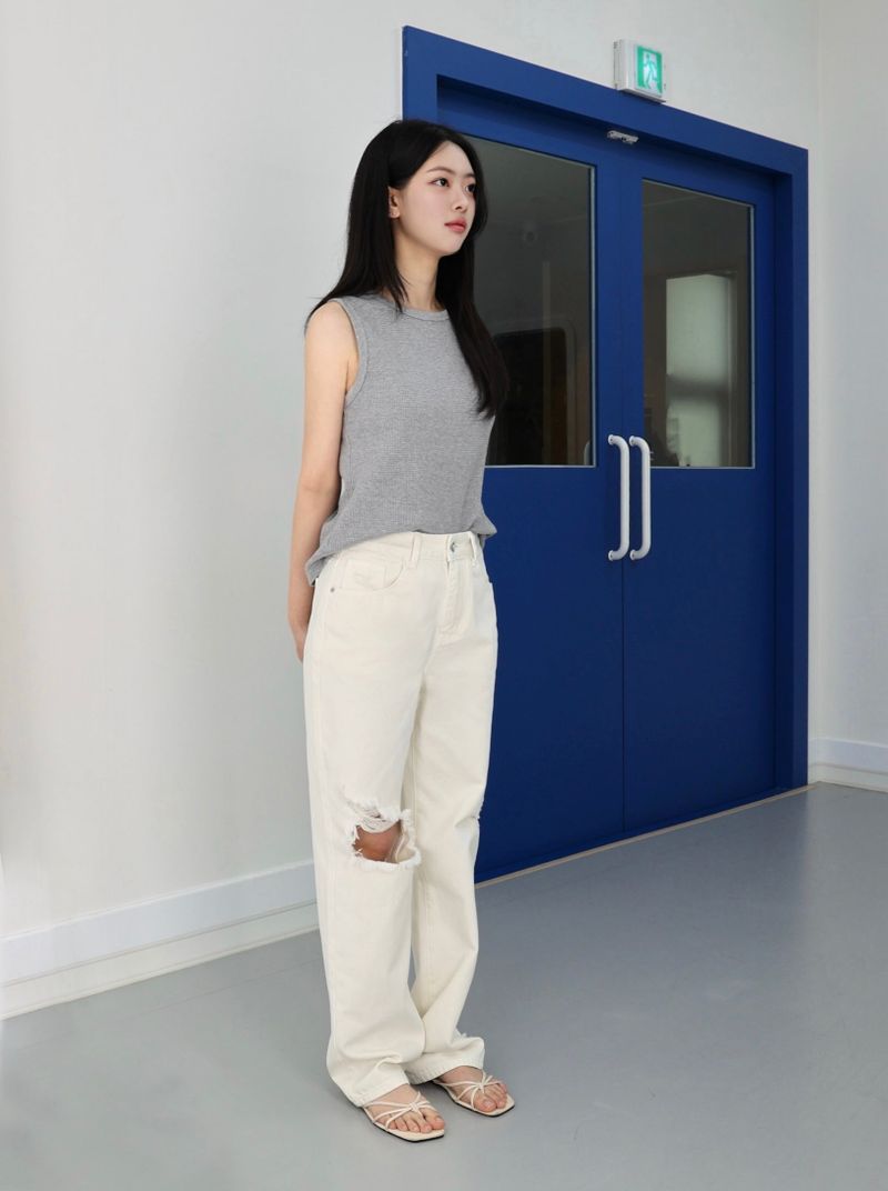 DESTROYED SLIM WIDE FIT DYING PANTS_ Cream White code 6836