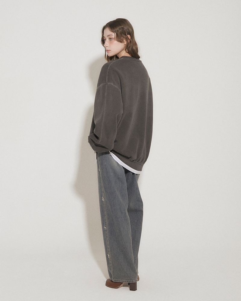 STUDS BRUSHED LINING STRAIGHT LEG JEANS [BLUE]