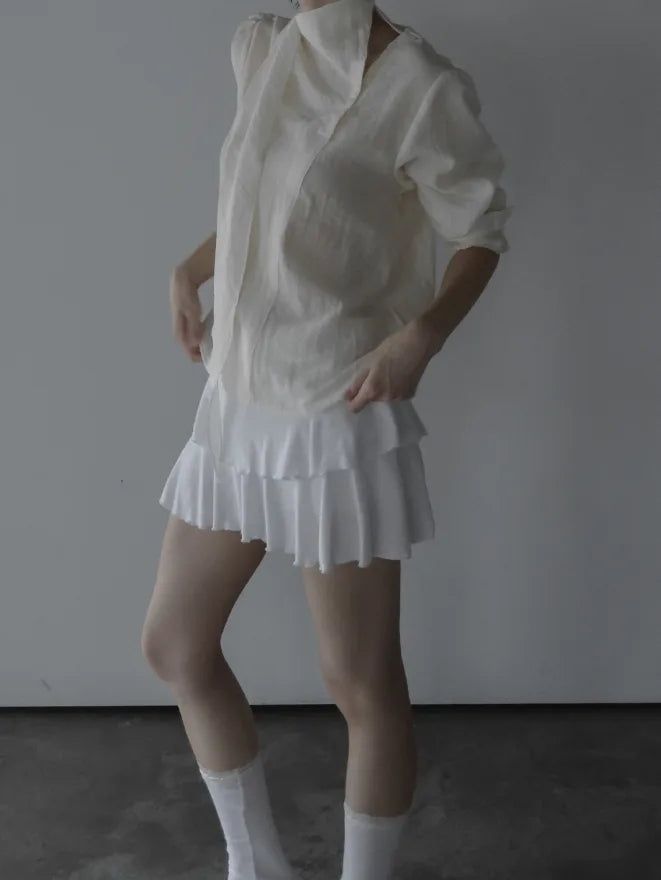 Noir Unbalance Button Scarf Blouse