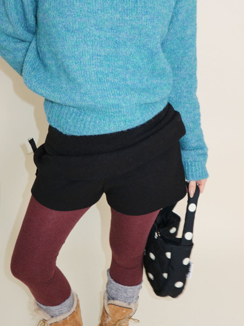 Plum Shorts Layered Mini Skirt (Wool Material)