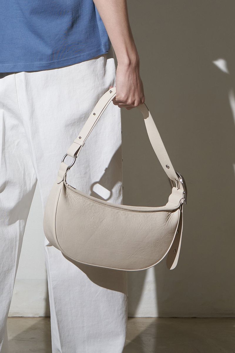 H-Buckle Soft Leather Hobo Bag (ivory)