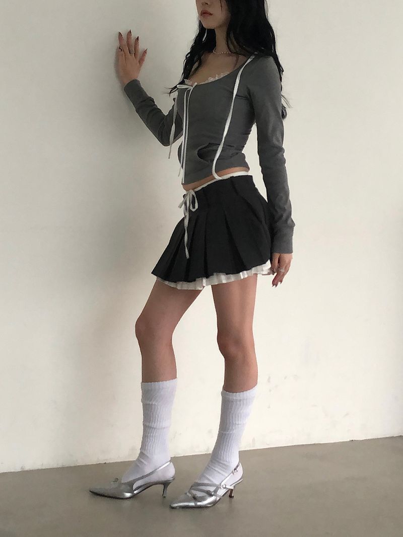 Gray Ribbon Lace Hoodie
