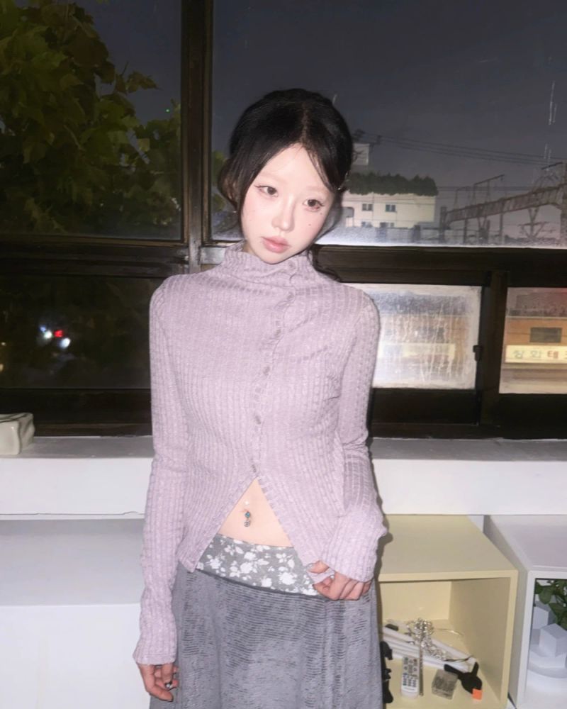 (3color) Slit Cable High-Neck Slim Cardigan