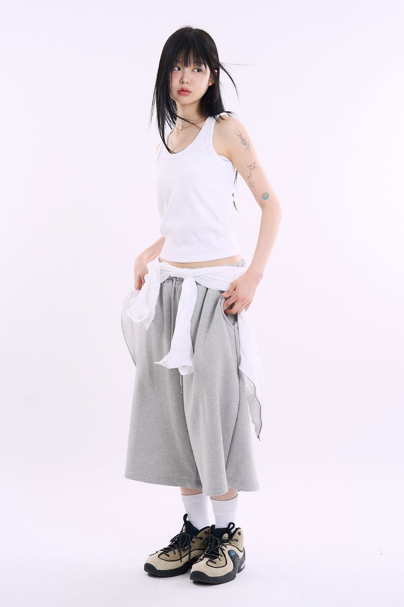 Double layer ribbed sleeveless top