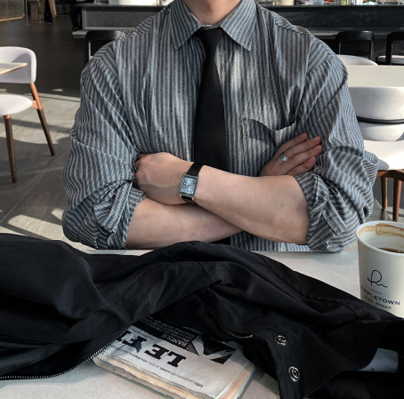 Anderner Hidden Button Stripe Cotton Shirt