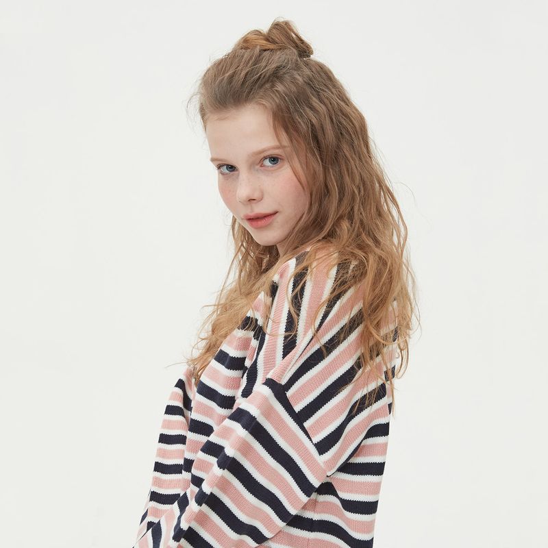 STRIPE V NECK KNIT_PINK