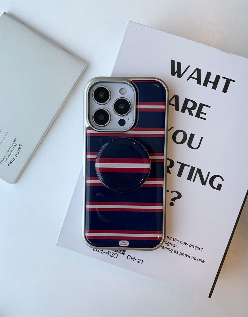 [MADE]ストライプレッド シルバー エポキシバンパー iPhoneケース