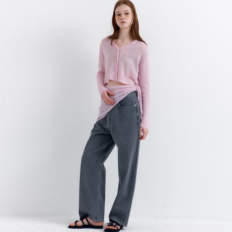 Scarf Set Cropped Knit Cardigan_Pink