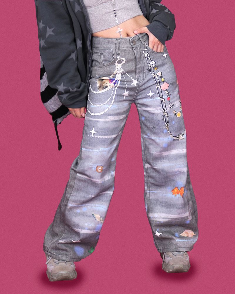 kitsch painting denim pants