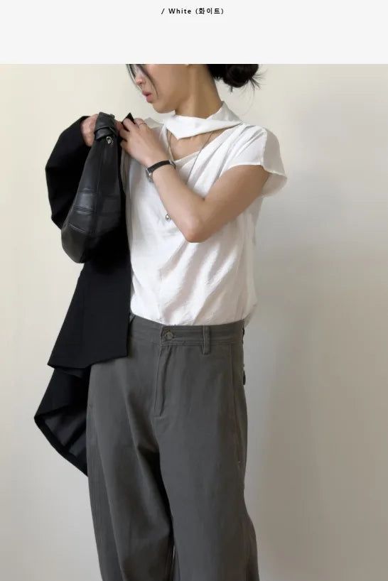 [Short Sleeve Version] Meringue Drape Tie Blouse