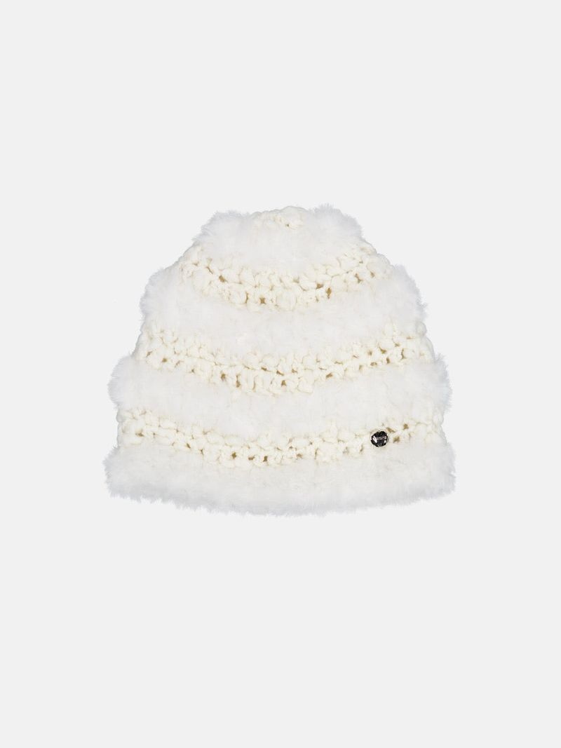 Stripe Fur Beanie - Cream