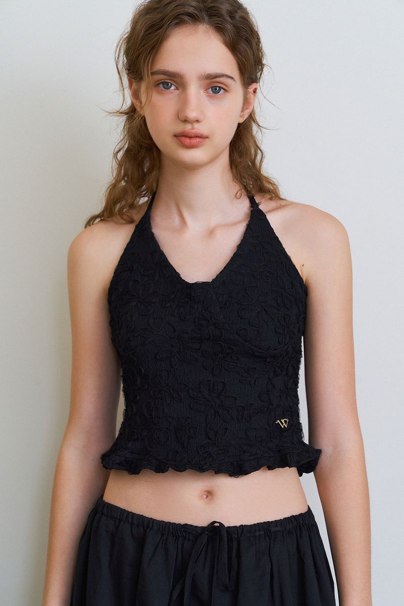 Flower pattern halter top_black