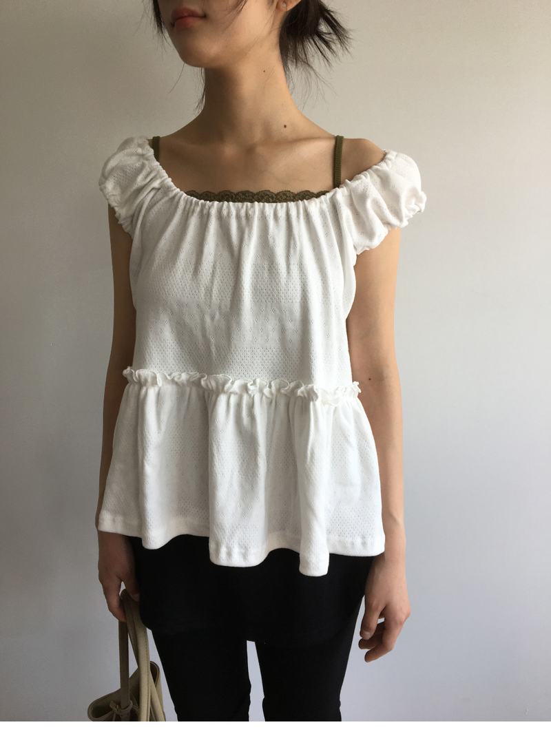 Drop ribbed lace sleeveless top (7color) 