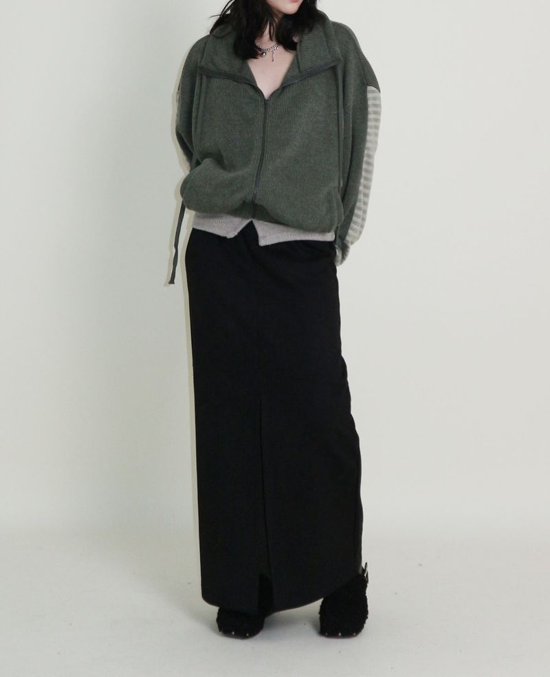 Hakata Stripe Coloring String Knitwear Zip-Up