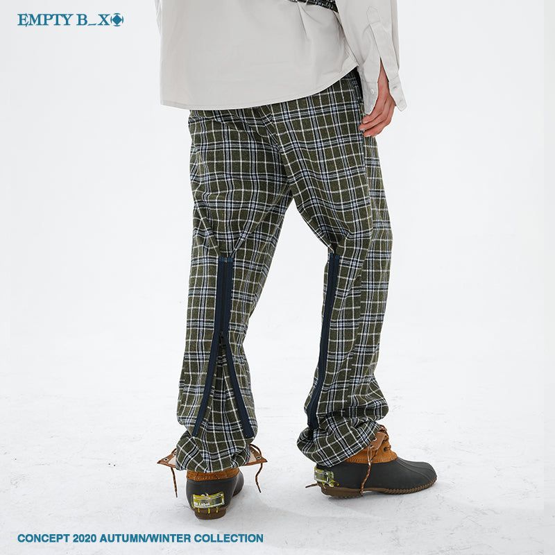 RELABEL Gray Wool Zipper Checkered Pants