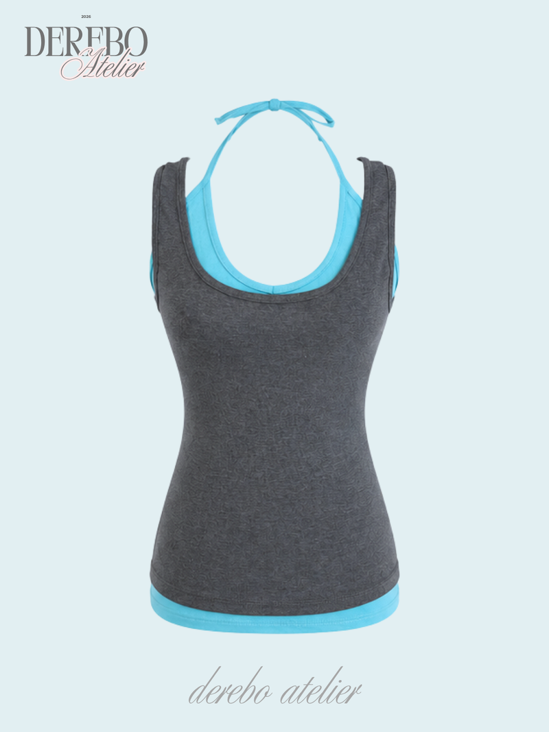 Blue Charcoal Halter Layered Sleeveless Top