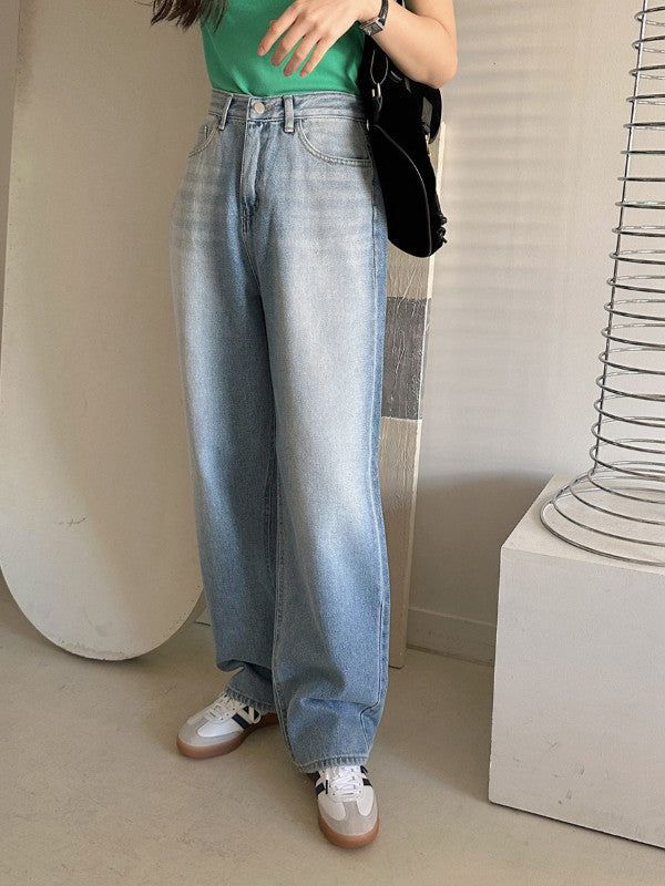Hip Cat Brush Washed Wide Denim Pants
