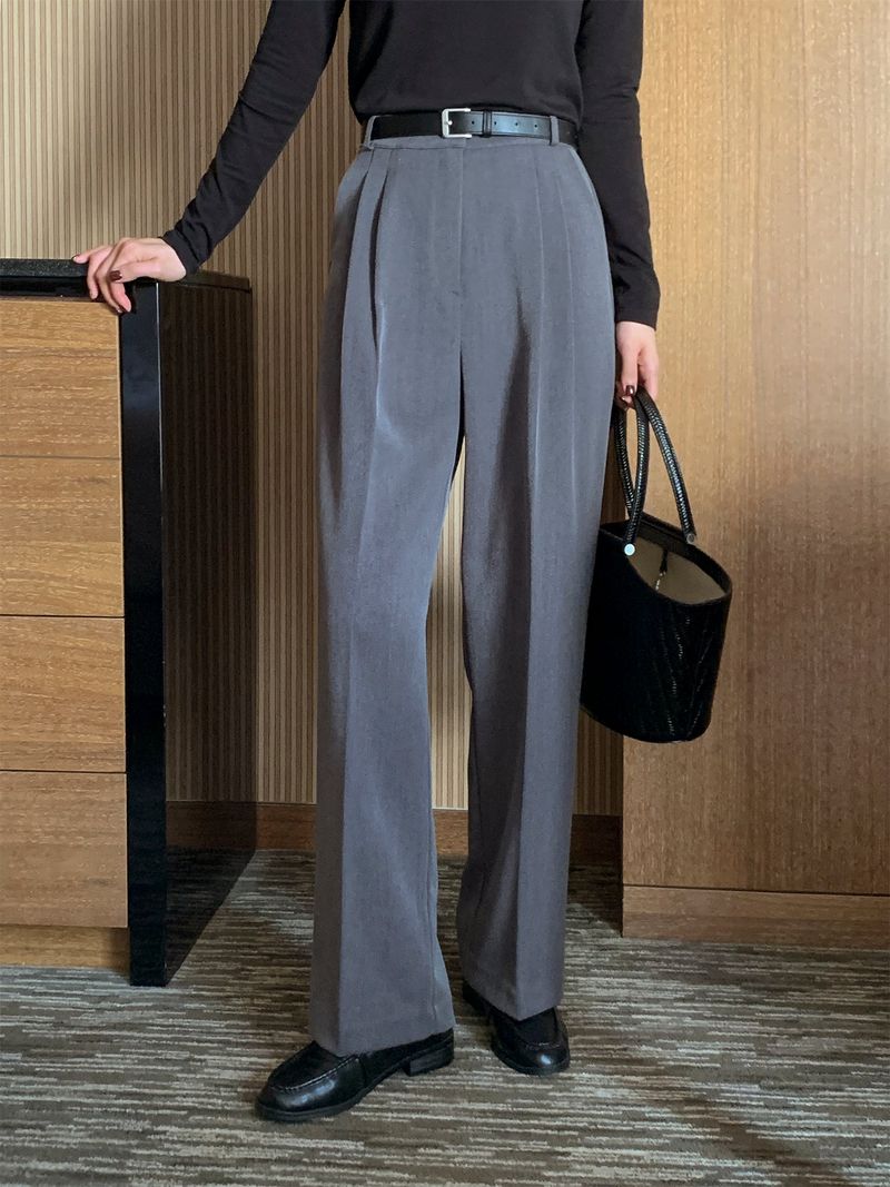 luch wool pintuck wide slacks
