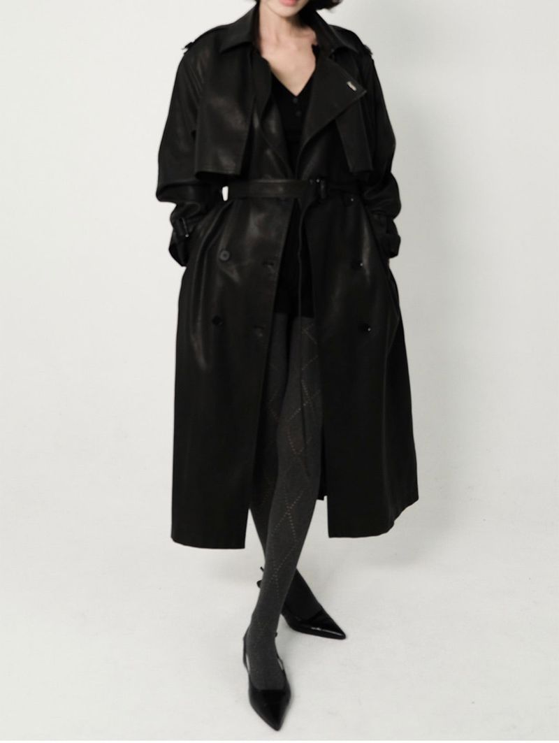 PALEJADE（ペールジェイド）の「Leather Padded Trentch Coat - Solid Black（Jackets/Outerwear）」