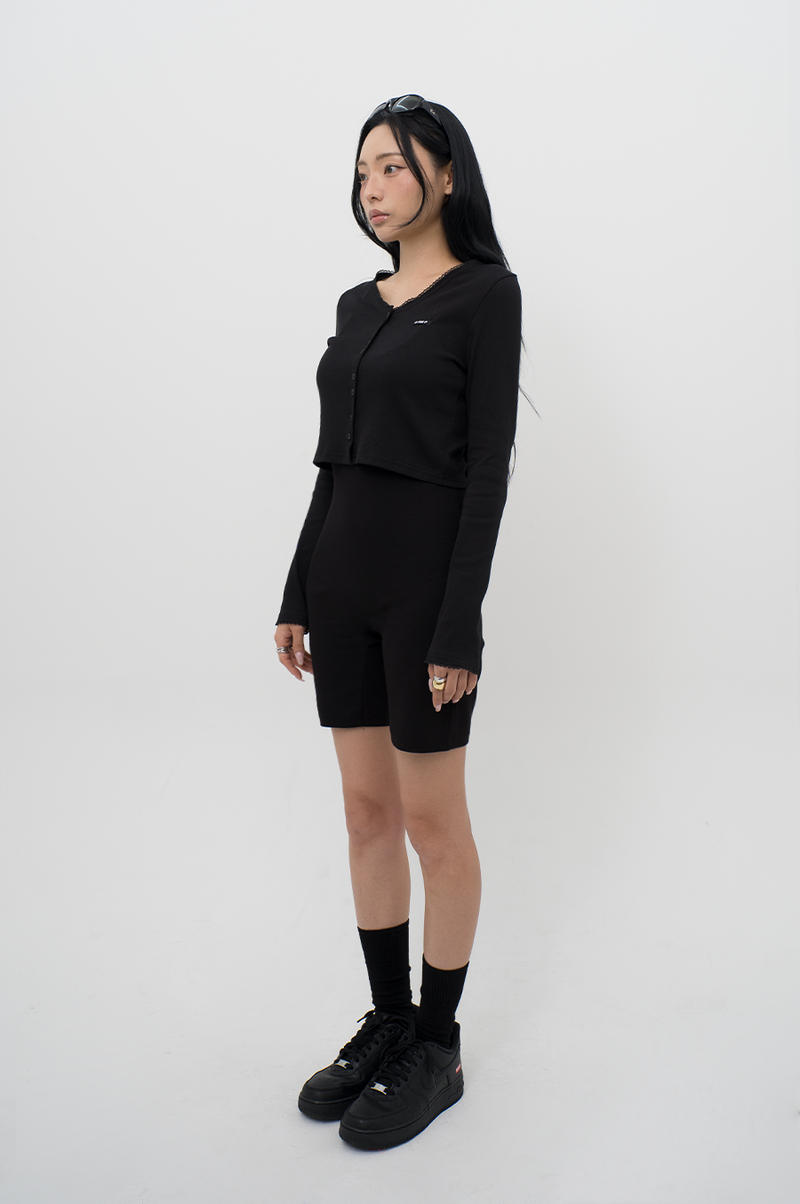 DOUBLE BUTTON LACE CARDIGAN _ BLACK