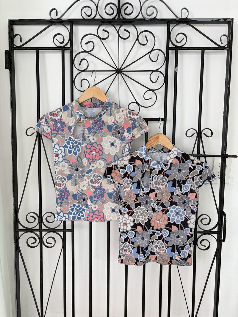 [香] Qipao Floral Top (Brown)