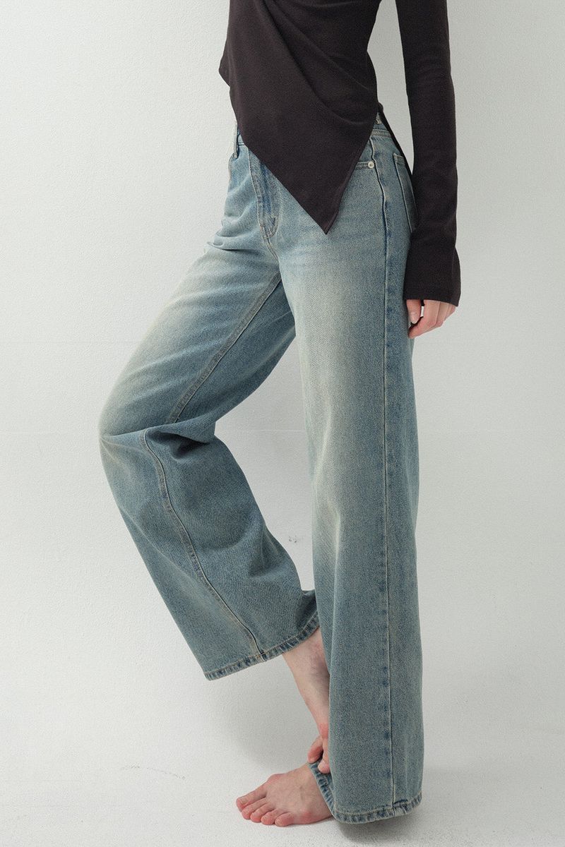 Low Wide Embroidery Denim_Blue