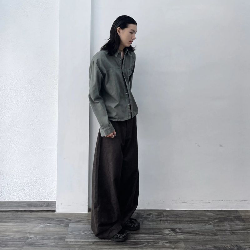 Belted Curved Balloon Trousers