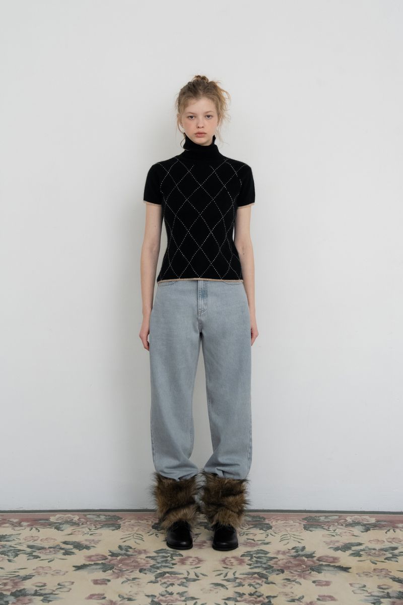 Argyle turtleneck half knit_black