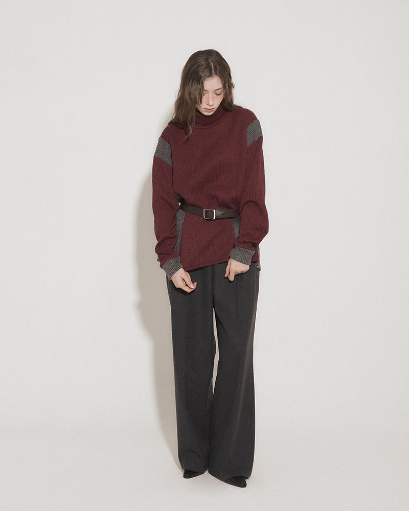 PANEL TURTLENECK PULLOVER [BURGUNDY]
