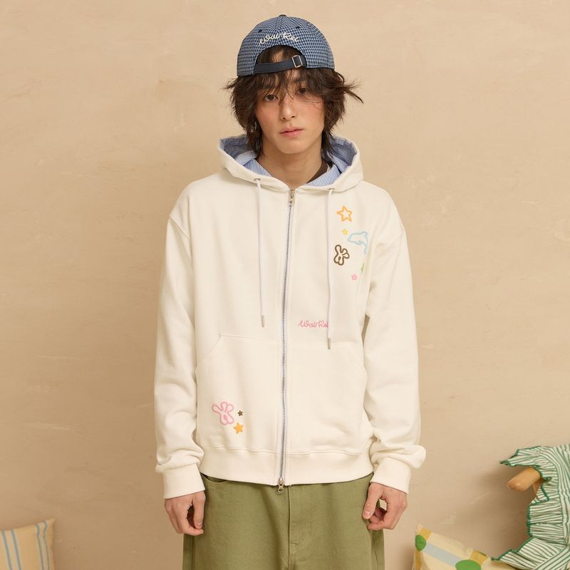 Star Dolphin Emboss Graphic Hood Zip Up
