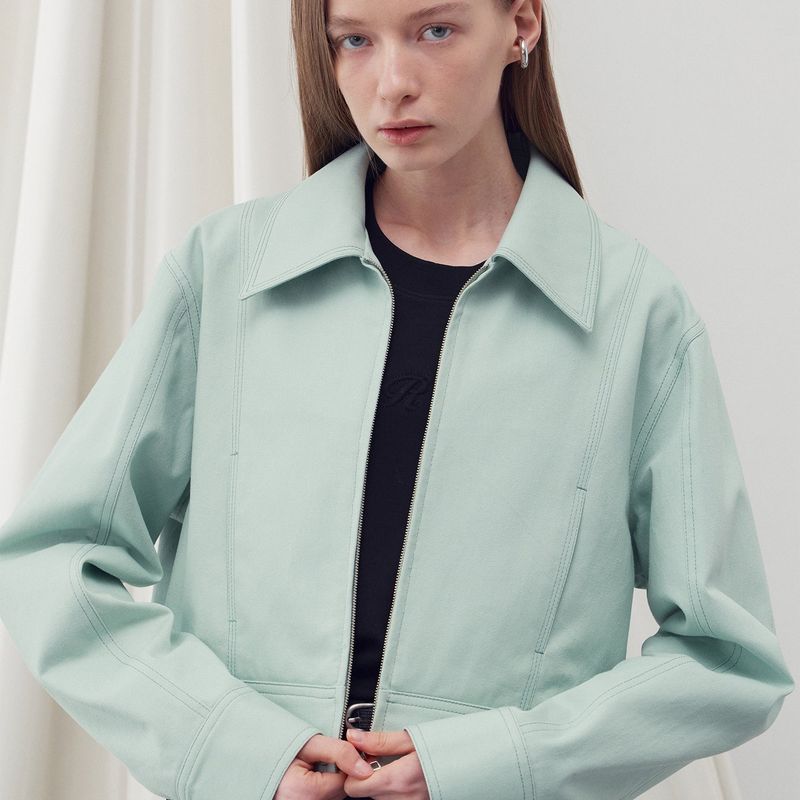 STITCH DETAILED BOMBER JACKET PASTEL MINT