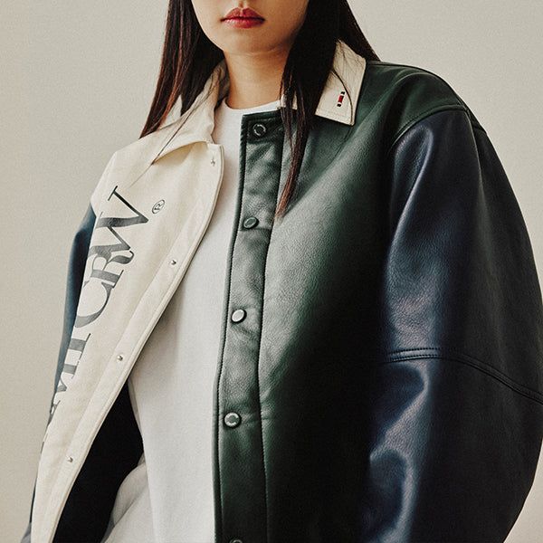 ROMANTIC CROWN（ロマンティッククラウン）の「VEGAN LEATHER VARSITY JACKET_NAVY（Jackets/Outerwear）」