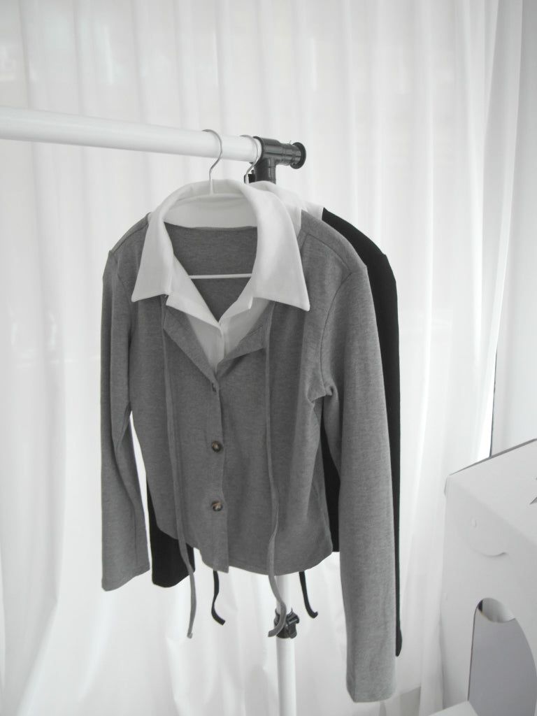 Layered Double Collar Cardigan T-shirt (2color)