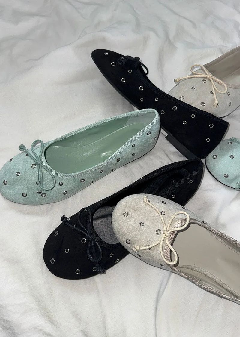 EYELET SUEDE FLAT SHOES (3color)