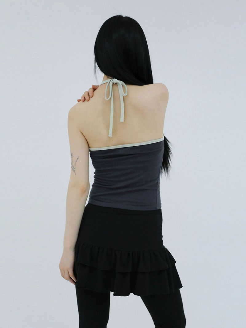 SHIRRING CONTRAST TANK TOP(MINT)