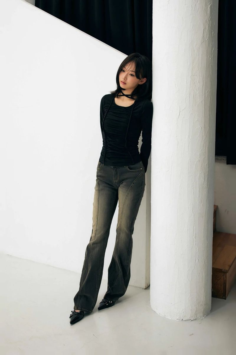 LISE SHIRRING TOP / BLACK