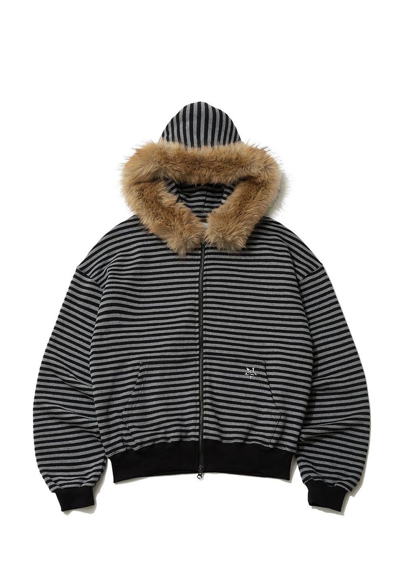STRIPE WINGS FUR HOODIE ZIP-UP