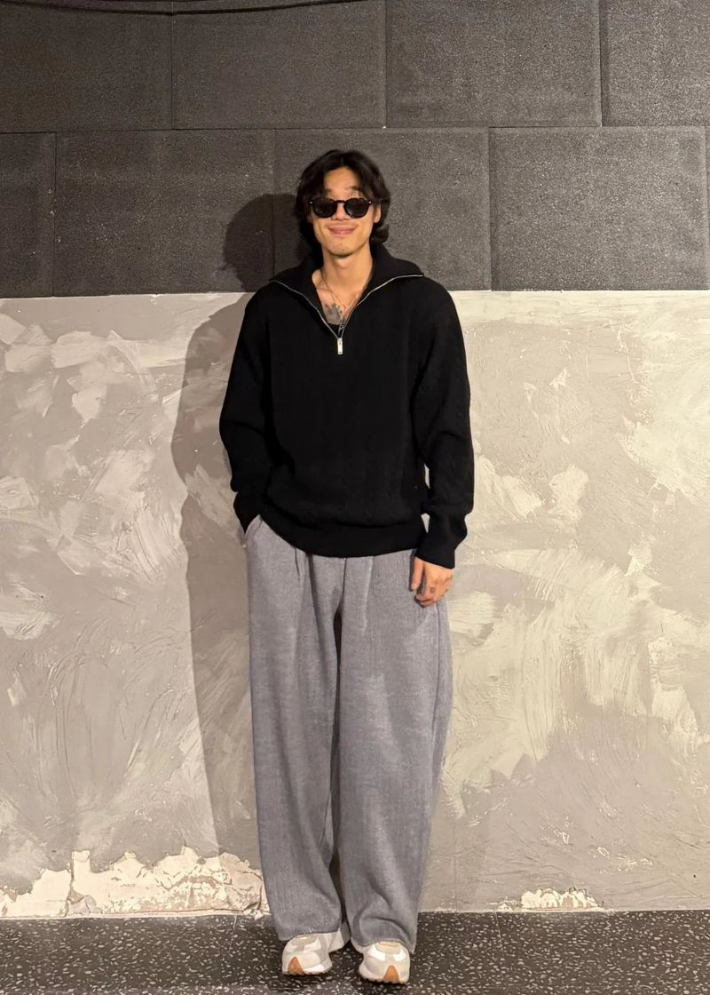 High-Neck Cable Half-Zip Up Knit 6COLOR