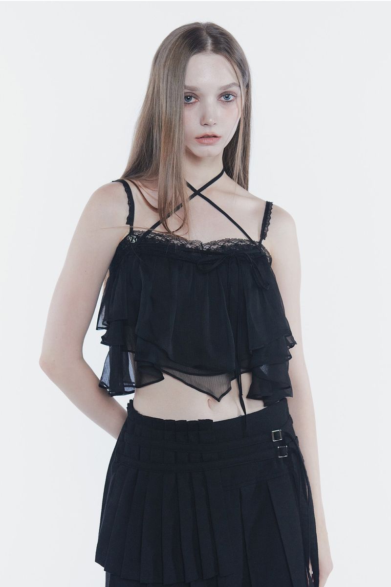 LAYERED PLEATS SKIRT black