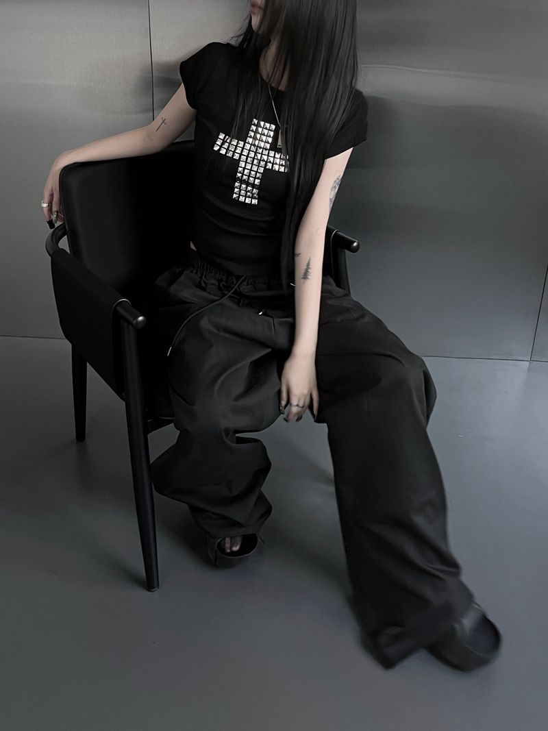 metallic cross stud short sleeve (3color)