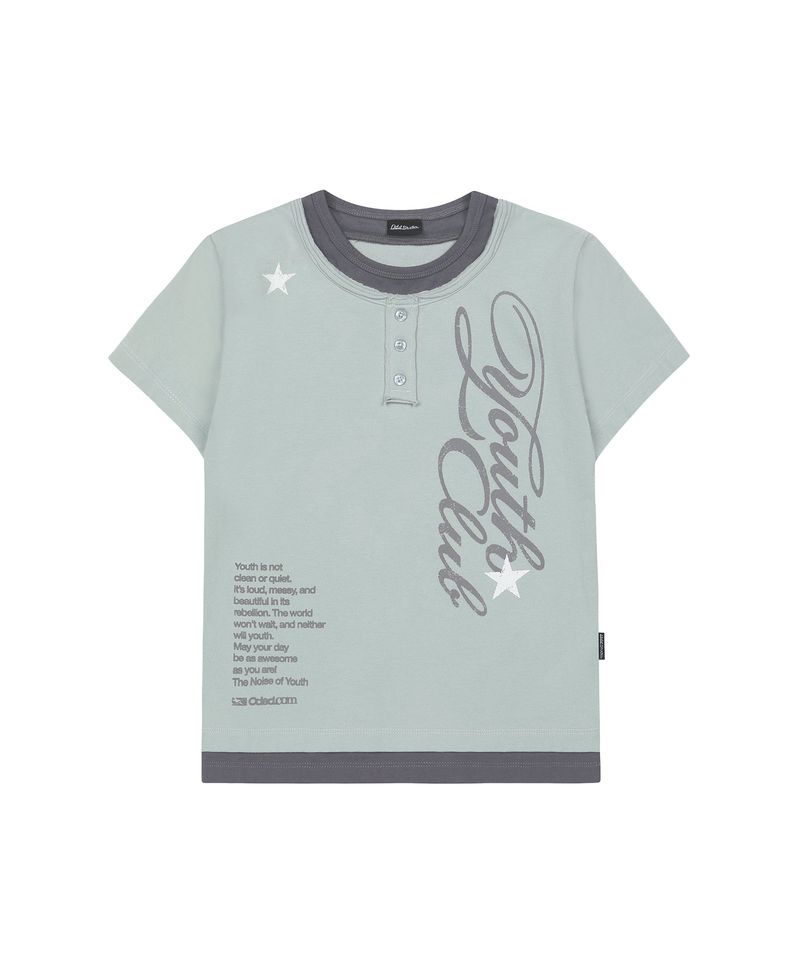 ODDSTUDIO（オッドスタジオ）の「カットオフ スター レイヤード ヘンリーネック グラフィックTシャツ ミスティミント（トップス）」