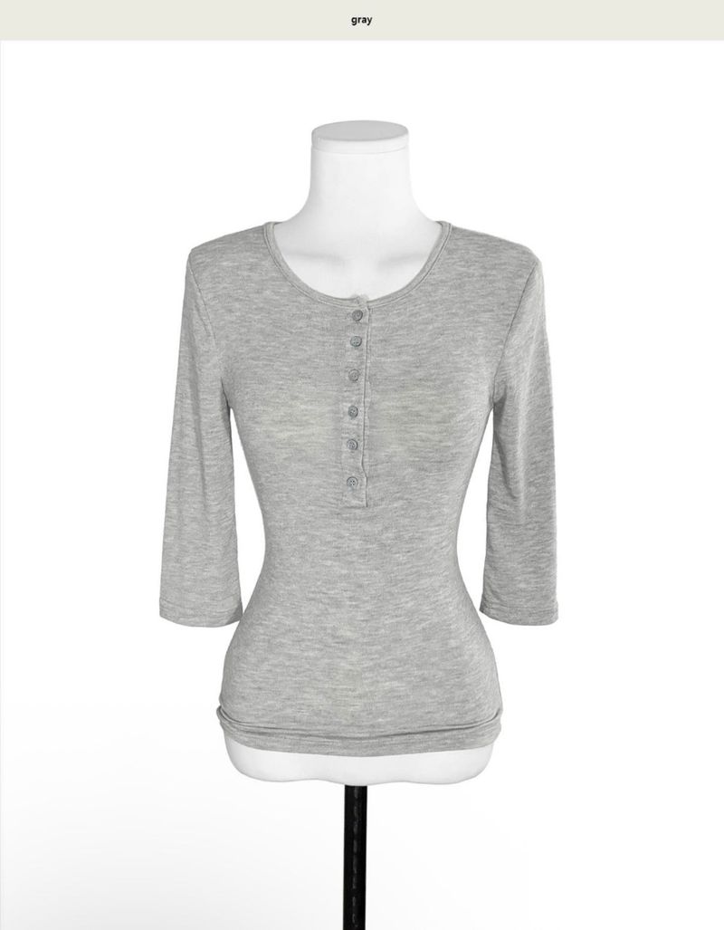 [glam] noid 3/4 sleeve button tee