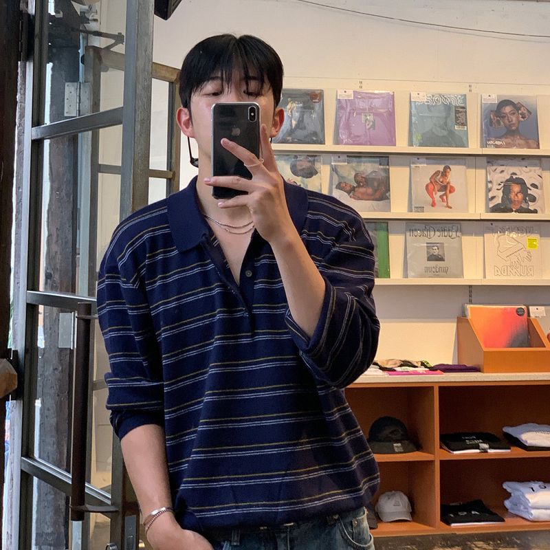 nareum（ナルム）の「RISE STRIPE COLLAR KNIT（Tops）」
